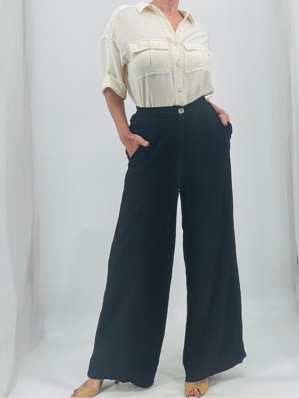 Jason Wu Minimalist Quiet Luxury Crinkle Plisse Gauzy High Rise Wide Leg Pants